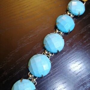 Faceted Faux Turquoise Round Link Vintage Statement Bracelet 7" Long